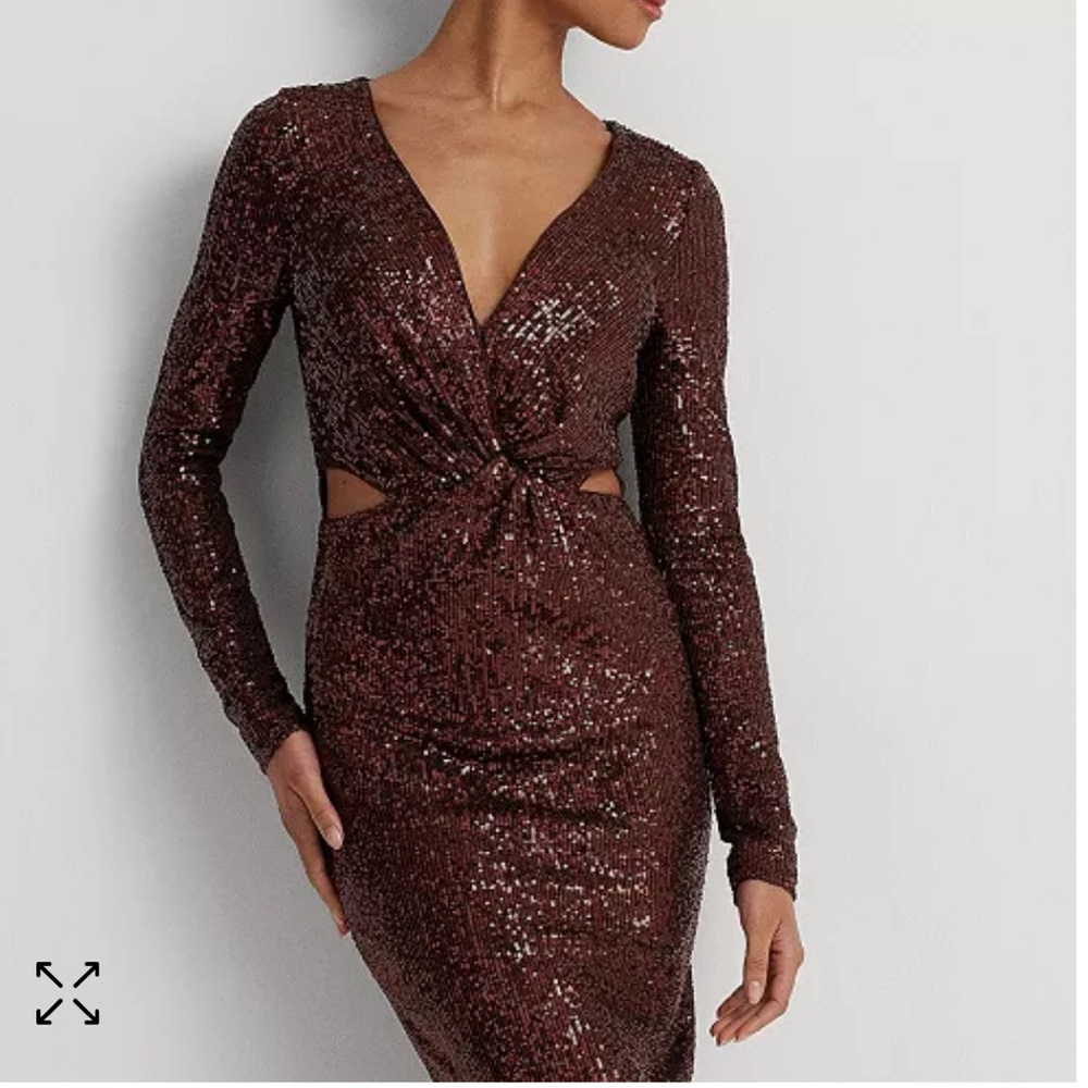 Ralph Lauren Sequined Dress Sz 4 Cutout Twisted-front old money New Year Holiday